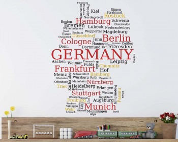 Map of Germany with City Names Modern Wall Decals Map Stickers